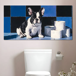 Bulldog Bathroom Antics - NicheCanvas