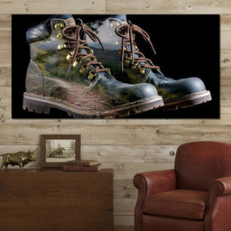 Mountain Trail Hiking Boots Double Exposure - NicheCanvas