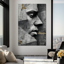 Monochrome Geometric Visage - NicheCanvas