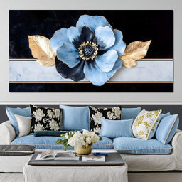 Golden Petals Azure Bloom - NicheCanvas
