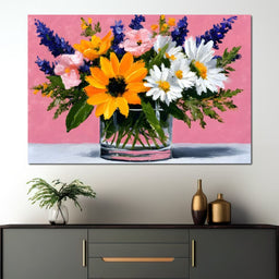 Pink Bouquet Sunflower Daisies - NicheCanvas