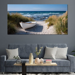 White Rowboat Coastal Dunes - NicheCanvas