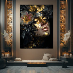 Golden Reverie Floral Visage - NicheCanvas