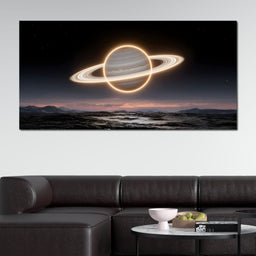 Luminous Saturn Over Alien Sea - NicheCanvas