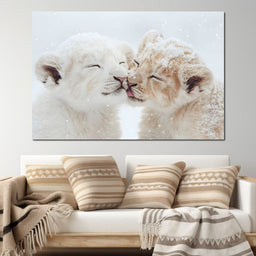 Winter Embrace Lion Cubs - NicheCanvas