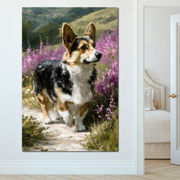 Corgi Along Heather Pathway - NicheCanvas