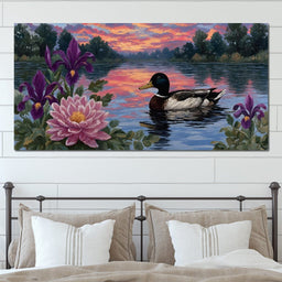 Duck Reflections on Water - NicheCanvas