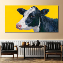Bovine Dreams on Bright Yellow - NicheCanvas