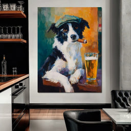 Cigar Dog Pub Portrait Oil - NicheCanvas