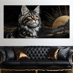 Golden Feline Under Starlight - NicheCanvas