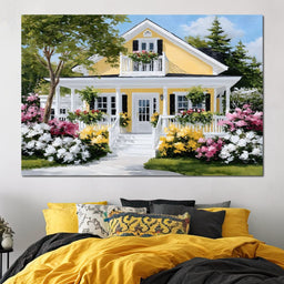 Sunlit Yellow Cottage Garden - NicheCanvas