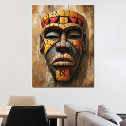 Ancient Tribal Mask Vibrance - NicheCanvas