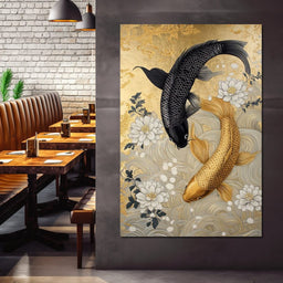 Koi Harmony with White Blossoms - NicheCanvas