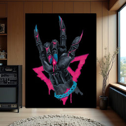 Neon Skeleton Rock Hand Sign - NicheCanvas