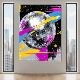 Neon Disco Ball Galaxy Pop - NicheCanvas