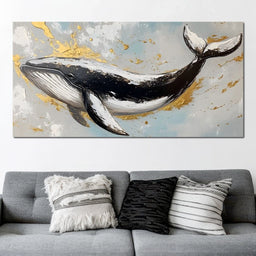 Golden Waves Ocean Whale - NicheCanvas