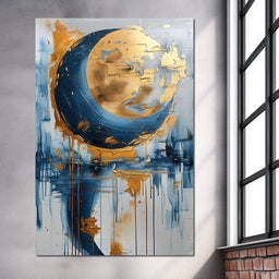 Golden Swirls on Sapphire Tides - NicheCanvas