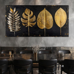 Golden Leaves on Black Background - NicheCanvas