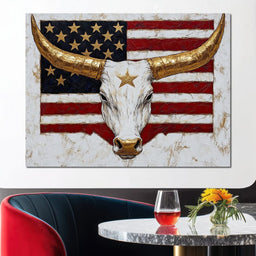 Golden Longhorn Patriotic Pride - NicheCanvas