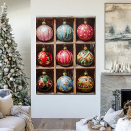 Vintage Christmas Ornaments Grid - NicheCanvas