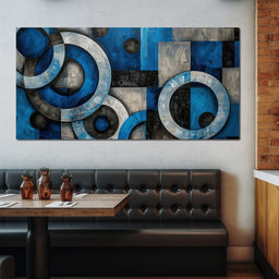 Geometric Blue Spheres Dance - NicheCanvas