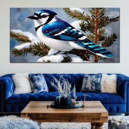 Winter Songbird on Pines - NicheCanvas