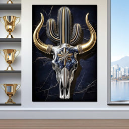 Golden Horn Desert Totem Skull - NicheCanvas