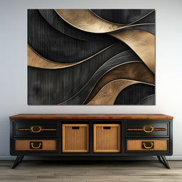 Grey and Gold Wooden Waves 002 - Johanjjf - NicheCanvas