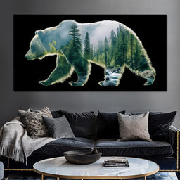 Forest Bear River Silhouette - NicheCanvas