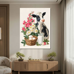 Farmhouse Cow Milk And Blooms - NicheCanvas