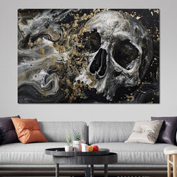 Golden Skull in Galaxy Storm - NicheCanvas