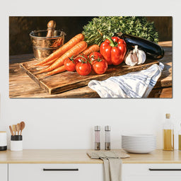 Rustic Kitchen Produce Preparation - NicheCanvas