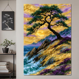 Golden Shoreline Beneath An Ancient Pine - NicheCanvas
