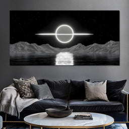 Celestial Orbit Over Silver Sea - NicheCanvas