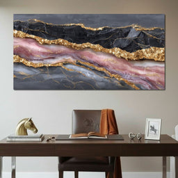 Gilded Onyx Rose Quartz Flow - NicheCanvas