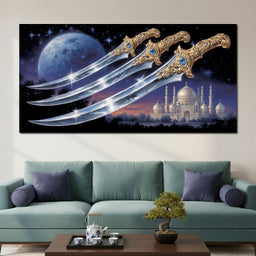 Moonlit Blades Over Golden Palace - NicheCanvas