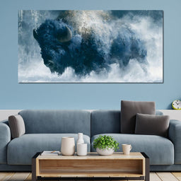 Roaming Buffalo In Cold Winter Plains - NicheCanvas