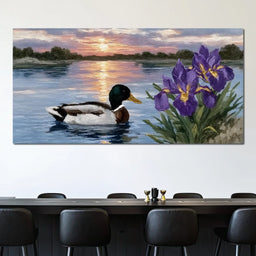 Duck Dusk Reflections With Iris - NicheCanvas