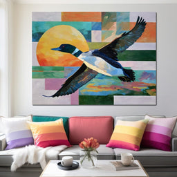 Flying Loon Over Golden Sun - NicheCanvas