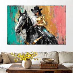 Golden Rider on Midnight Steed - NicheCanvas