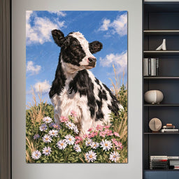 Gentle Pasture Cow Under Summer Skies - NicheCanvas