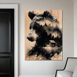 Bear Forest Cabin Reflections - NicheCanvas