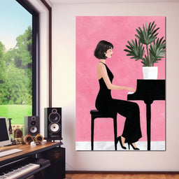 Elegant Pianist On Pink Backdrop - NicheCanvas
