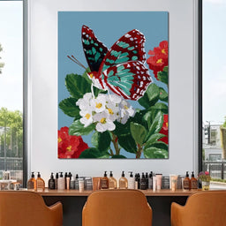 Turquoise Wing On Summer Blossoms - NicheCanvas