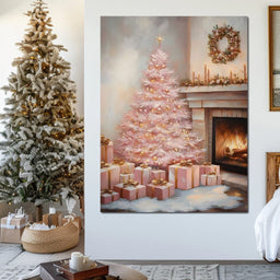 Pastel Yuletide Fireplace Glow - NicheCanvas