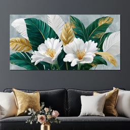 Gilded Tropical White Peony - NicheCanvas