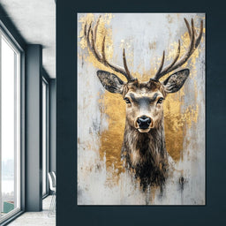Majestic Golden Deer Portrait - NicheCanvas