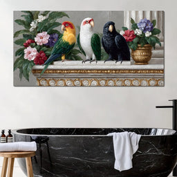 Parrot Trio On Florid Ledge - NicheCanvas