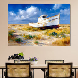Weathered Coastal Boat Reverie - NicheCanvas