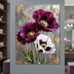 Gold Leaf Poppy Garden Glow - NicheCanvas